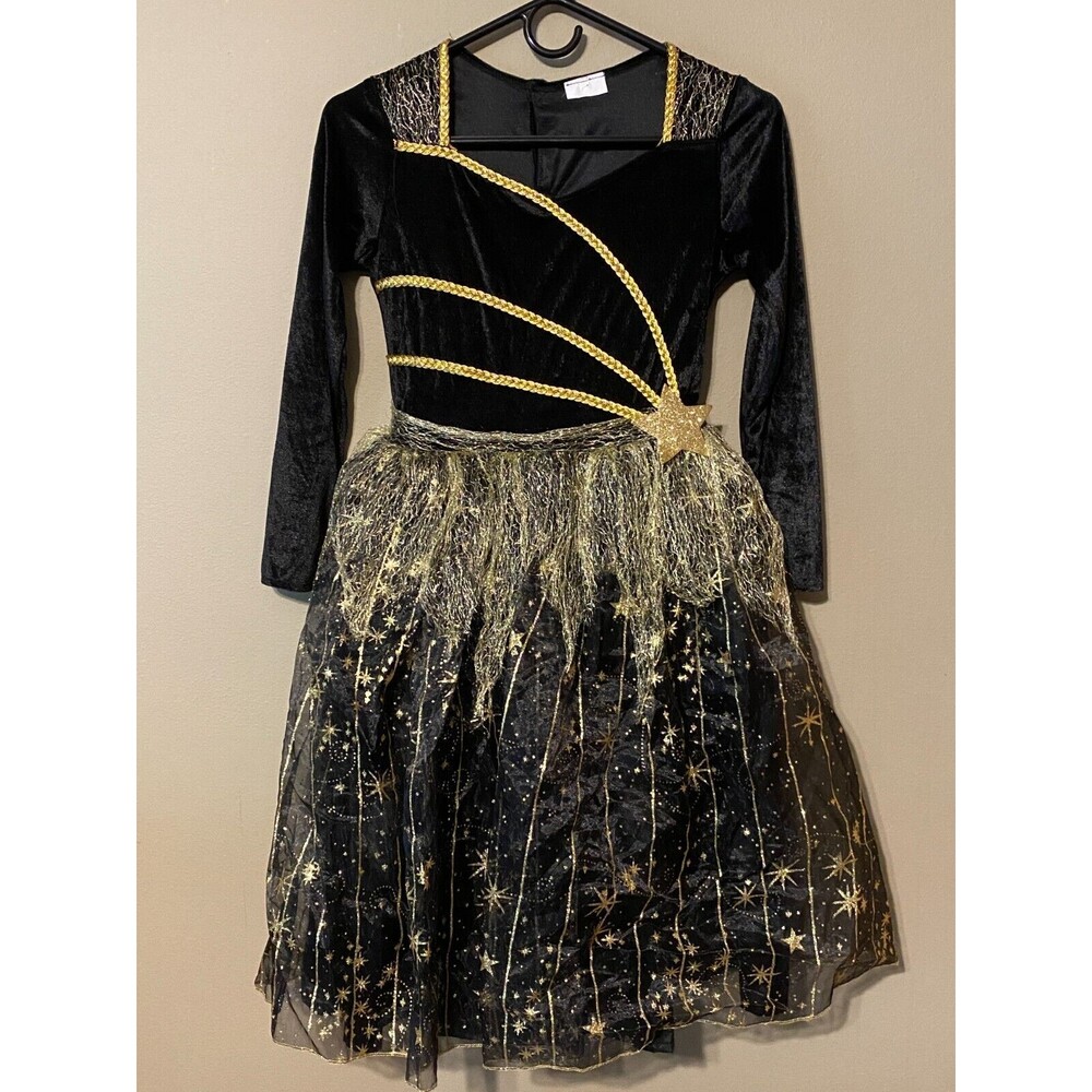 Girl's Black and Gold Dress Formal Halloween Princess Wizard